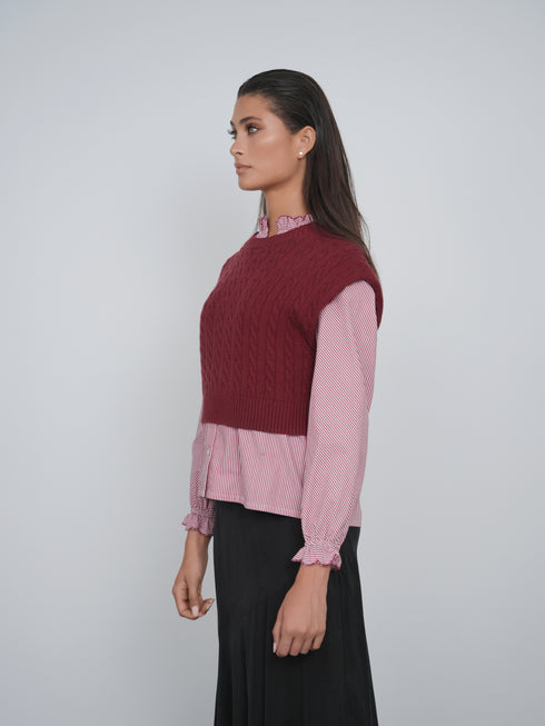 Point Ruffle Blouse in Syrah Stripe