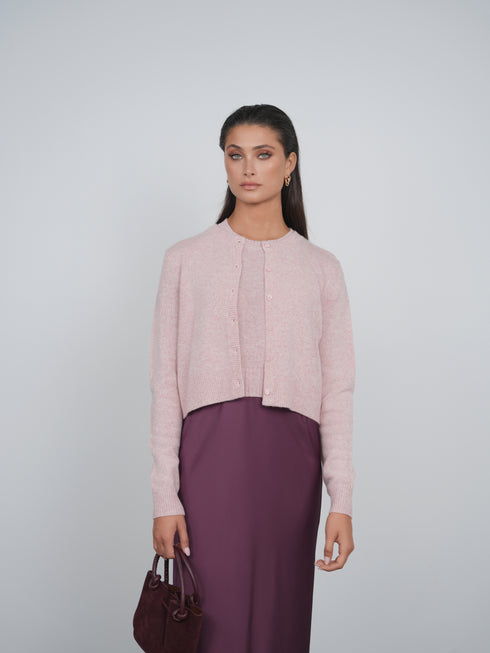 Point Melange Cardigan in Pink