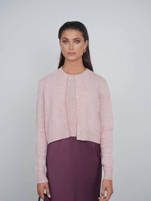 Point Melange Cardigan in Pink