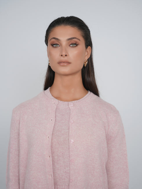 Point Melange Cardigan in Pink