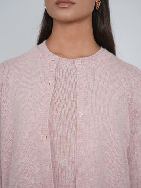 Point Melange Cardigan in Pink