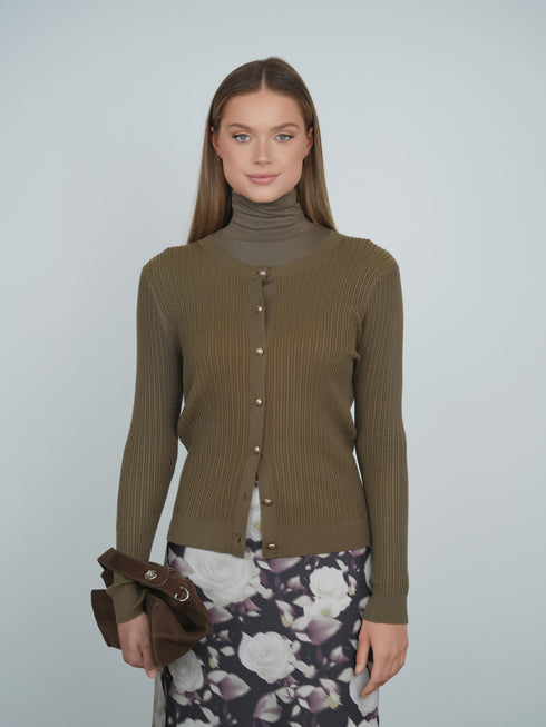 Point Tiny Cable Cardigan in Olive