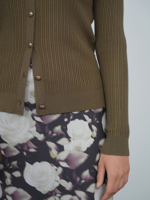 Point Tiny Cable Cardigan in Olive
