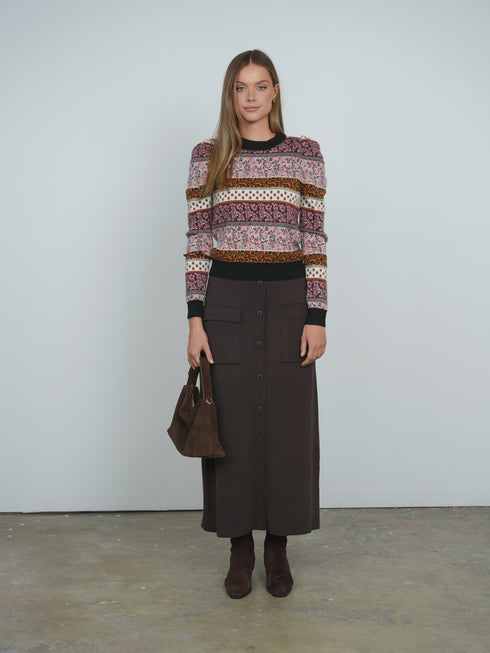 Point Puff Sleeve Jacquard Sweater in Motif Stripe