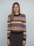 Point Puff Sleeve Jacquard Sweater in Motif Stripe