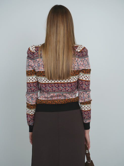 Point Puff Sleeve Jacquard Sweater in Motif Stripe