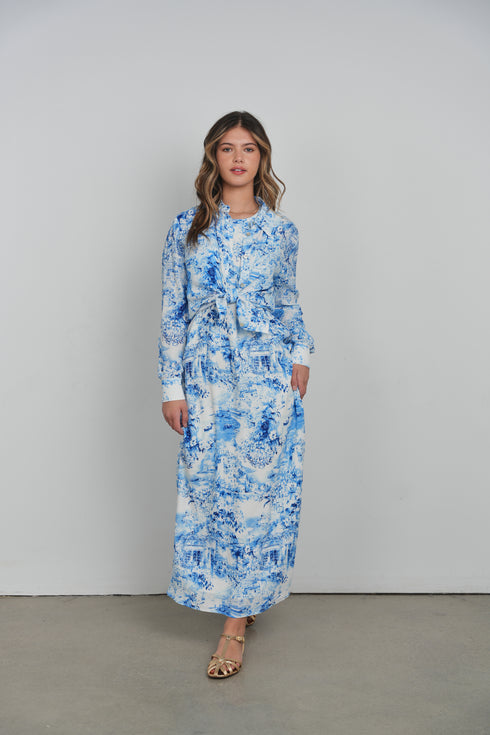 Point Georgette Blouse in Blue Portofino Print