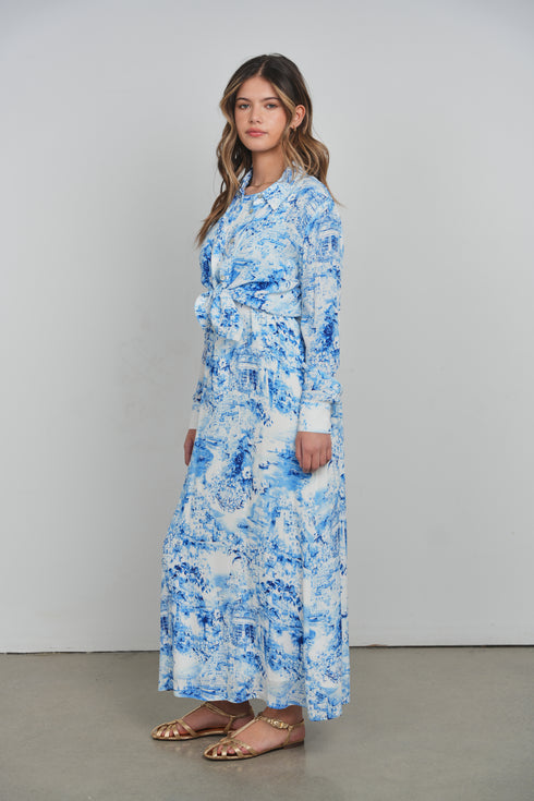 Point Georgette Blouse in Blue Portofino Print