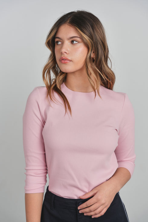 Point 3/4 Sleeve Crew Tee in Blush
