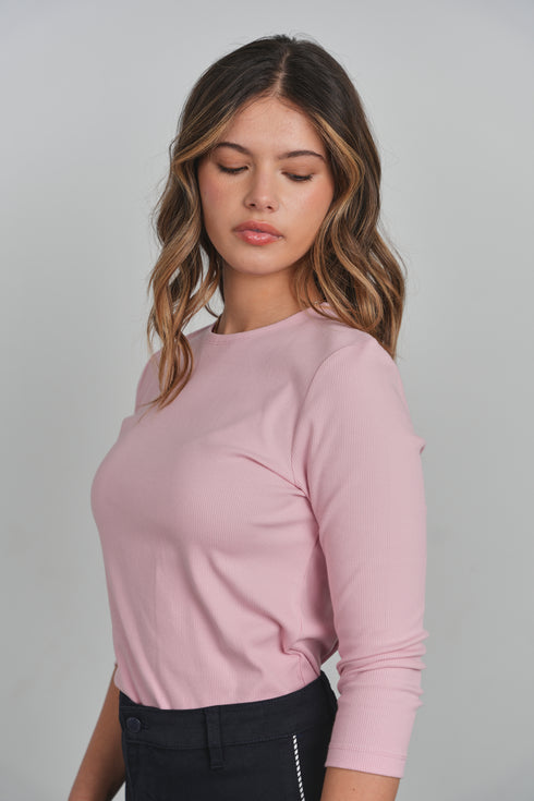 Point 3/4 Sleeve Crew Tee in Blush