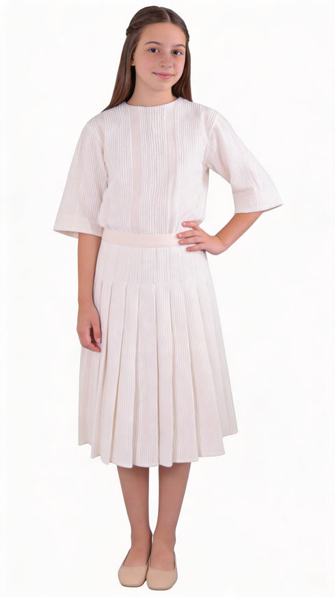 Tntrm Cream Textured Skirt & Top Set