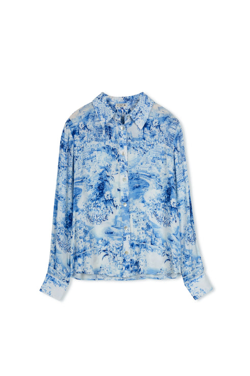 Point Georgette Blouse in Blue Portofino Print