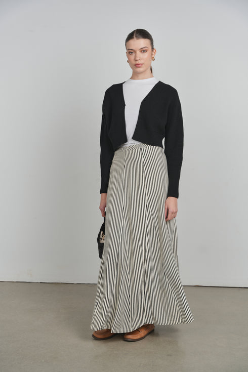 Point Stripe Gored Linen Skirt