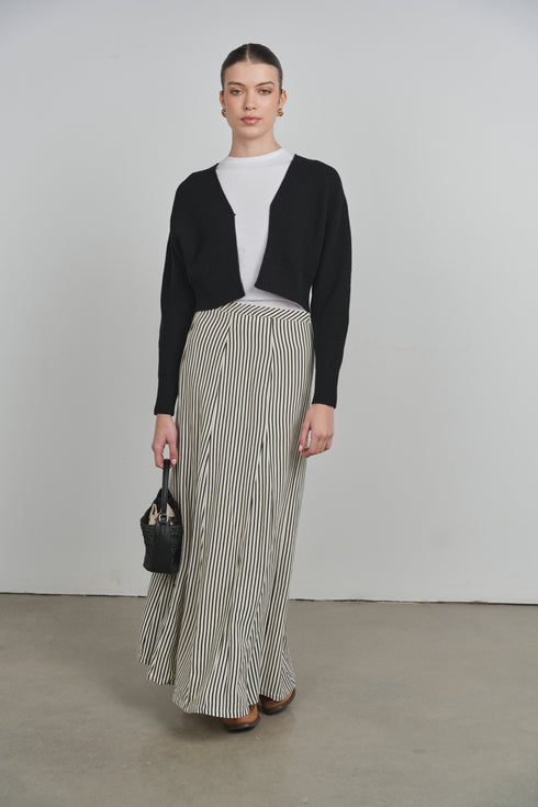 Point Stripe Gored Linen Skirt