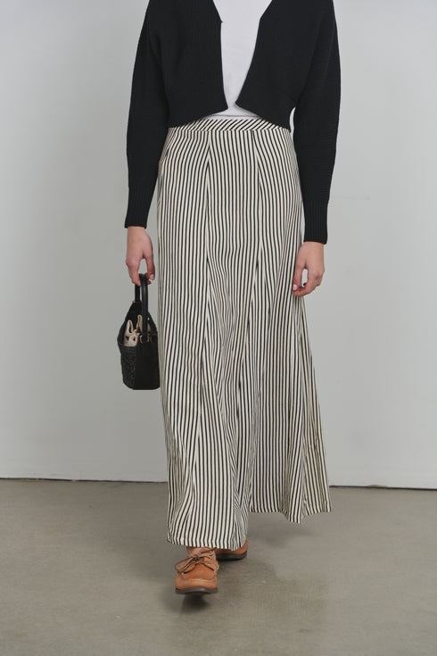 Point Stripe Gored Linen Skirt