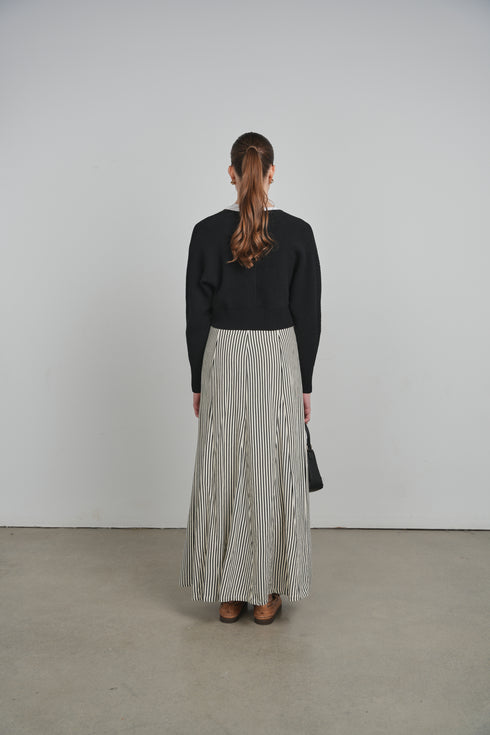 Point Stripe Gored Linen Skirt