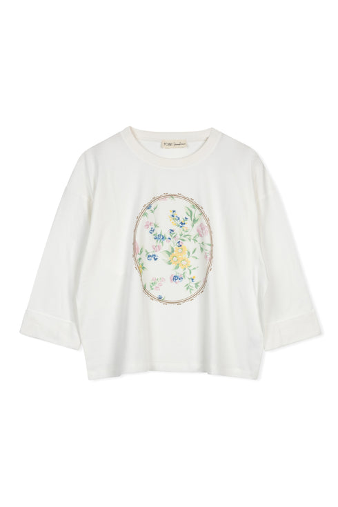 Point Graphic Roll Cuff Tee in Garden Print