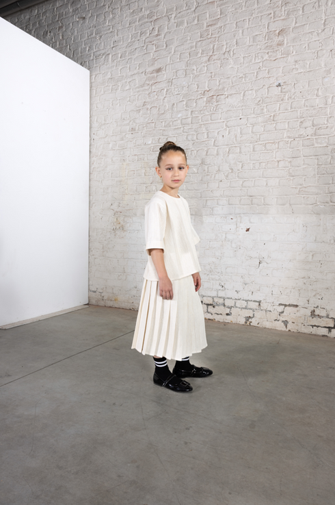 Tntrm Cream Textured Skirt & Top Set