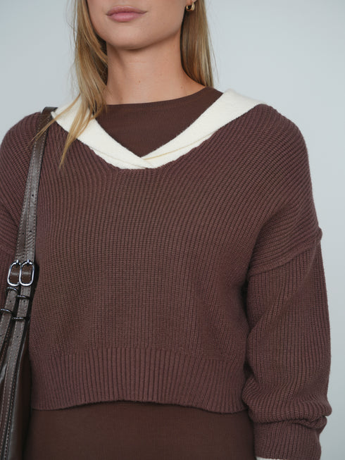 Point Sailor Sweater in Chocolate & Cream
