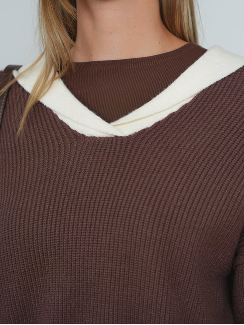 Point Sailor Sweater in Chocolate & Cream