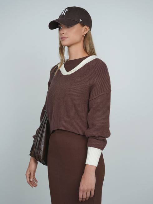 Point Sailor Sweater in Chocolate & Cream