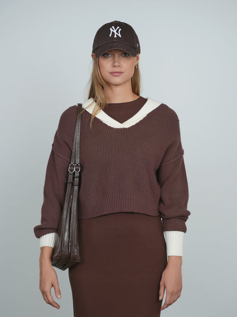Point Sailor Sweater in Chocolate & Cream