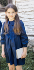Belati Navy Dress with Ruffled Bow Collar