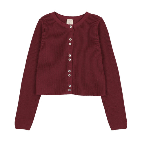 Lil Legs Fine Knit Cardigan in Deep Red