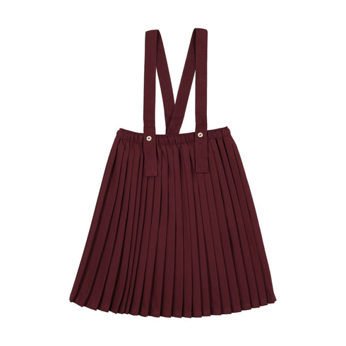 Lil Legs Pleated Suspender Skirt in Deep Red