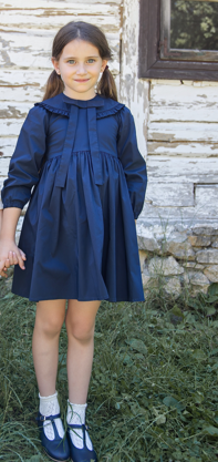 Belati Navy Dress with Ruffled Bow Collar