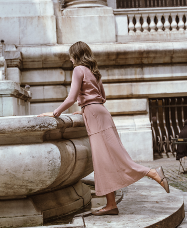 Coco Blanc Blush Sweater & Crepe Skirt Set