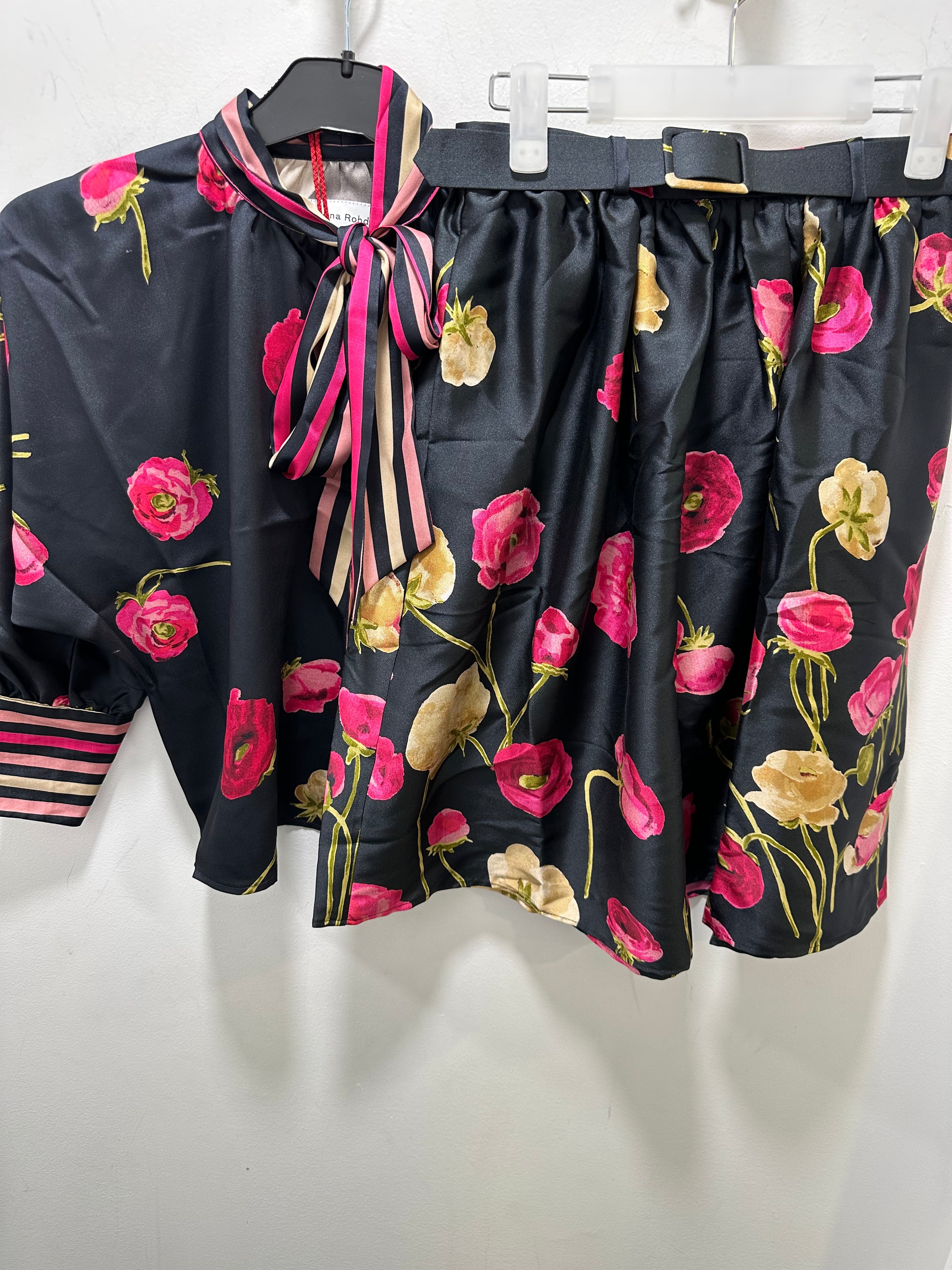 Christina Rohde Black Pink Floral Printed Set