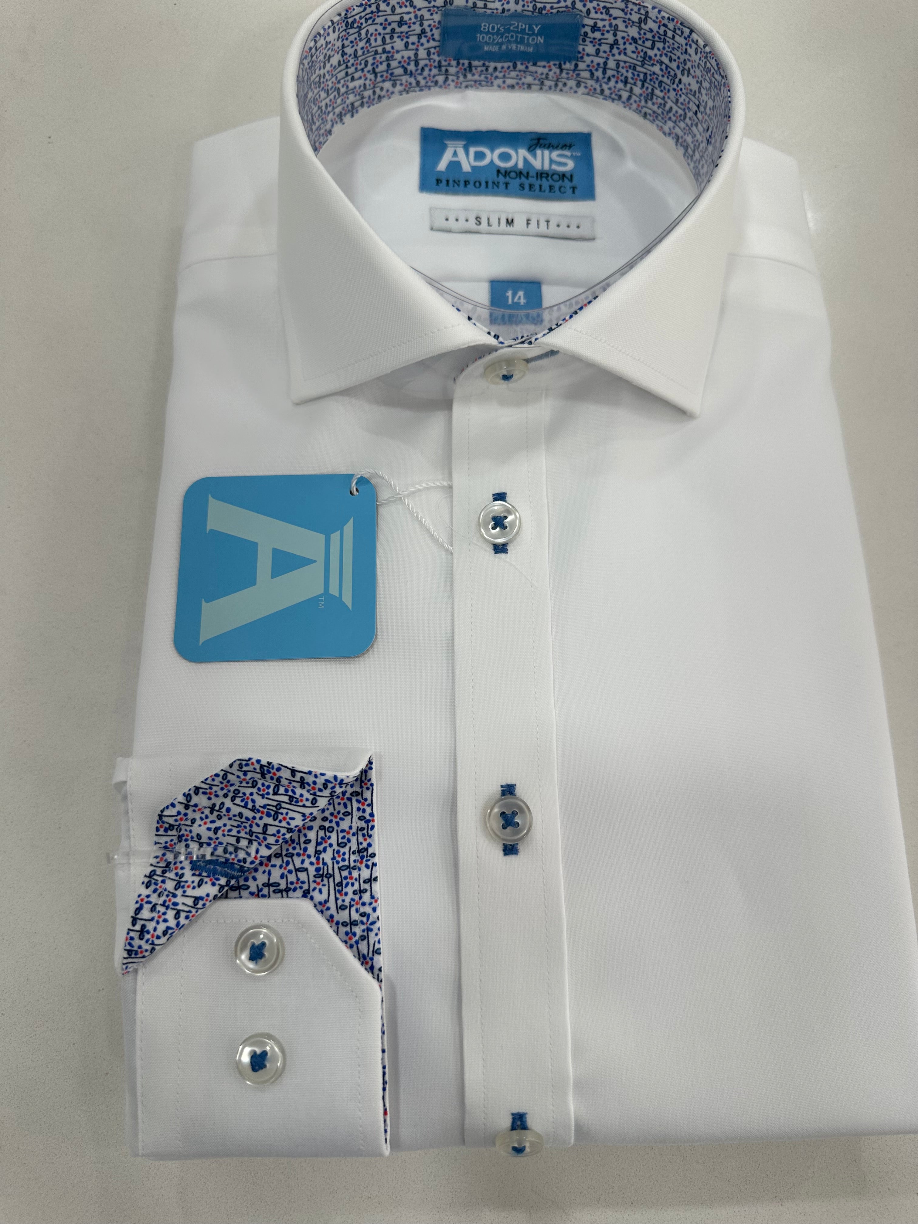 adonis dress shirts ADONIS Boys Slim Fit Long Sleeve 100%Cotton Non Iron Contrast Collar Dress  Shirt